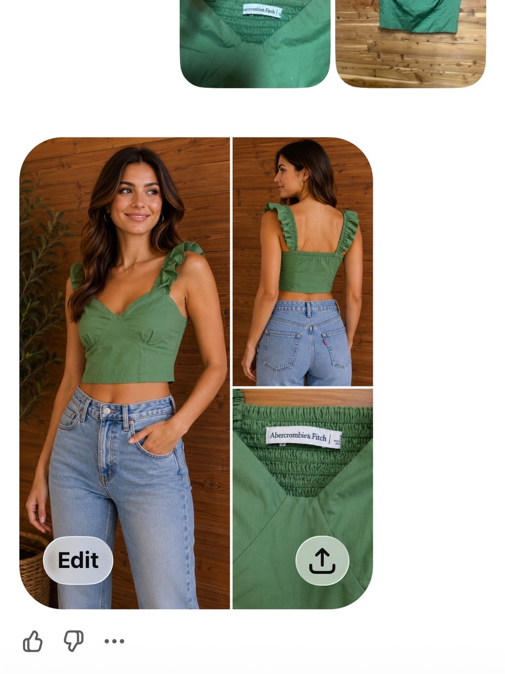 Abercrombie & Fitch Emerald Green Ruffle-Strap Cropped Top